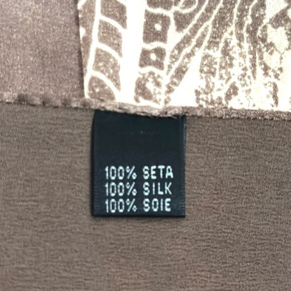 YONG DOO YEUL Korea Silk Scarf Cocoa Tan Colors Paisley Print 35x35” - Picture 10 of 11